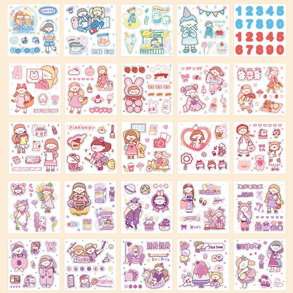 Hộp 100 Miếng Dán Hình Gấu / Thỏ / Kem / Thỏ Đáng Yêu Dùng Trang Trí Sổ Tay DIY