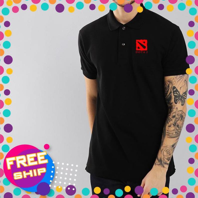 (GIÁ TỐT) Áo thun Polo có cổ trụ màu đen in logo game Dota 2 - PL2284