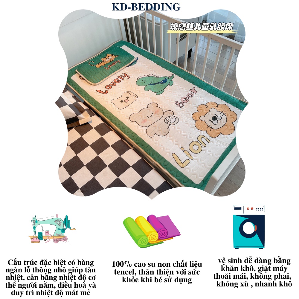 Chiếu điều hòa cao su non 5d cho bé, nệm trẻ em tencel cao cấp KD BEDDING kích thước 60cm x 120cm kèm gối