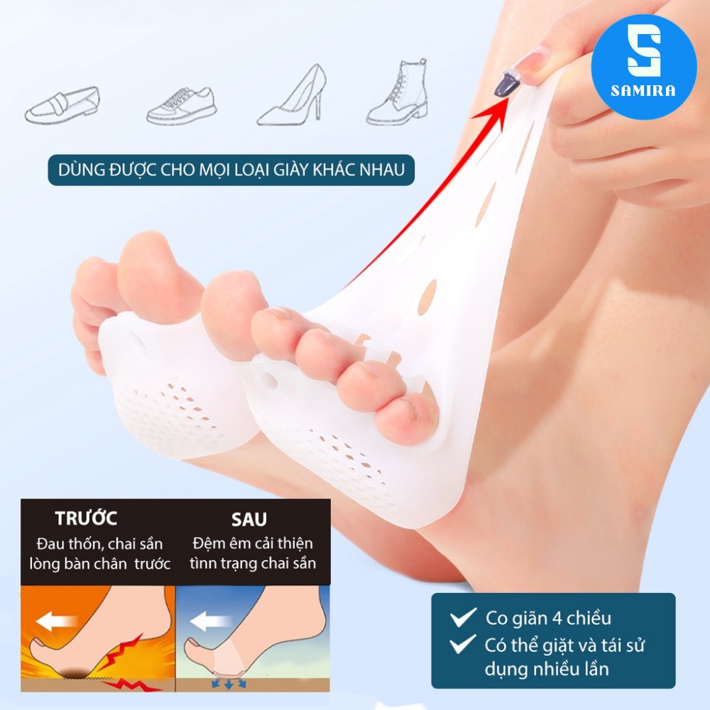 Set 2 miếng lót giày đệm lòng bàn chân trước tách ngón chân bằng silicon tổ ong giảm đau SA5