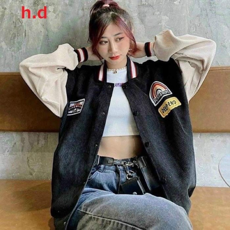 Áo khoác nhung tăm thêu cầu vồng DEEP END HĐ12