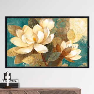Tranh canvas hoa lá treo tường phòng khách trừu tượng khung nhôm hoặc composite
