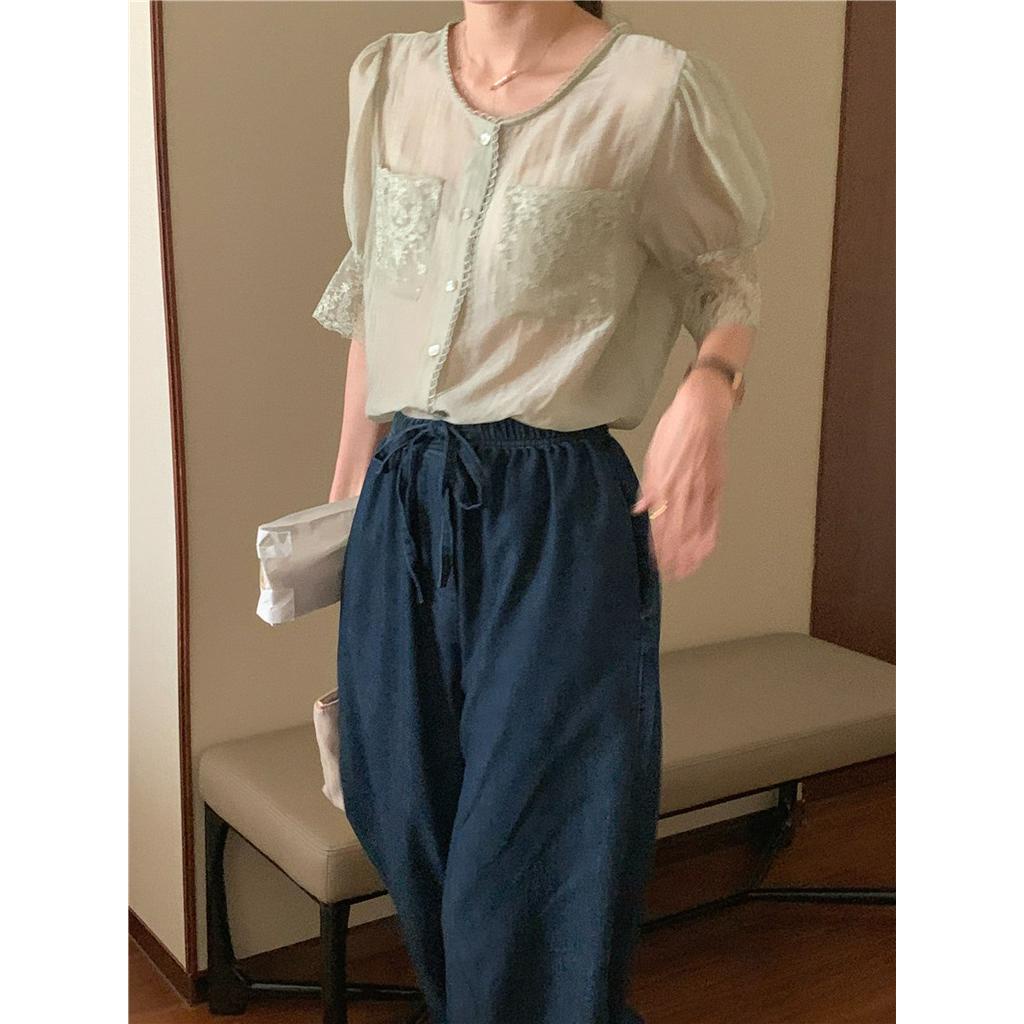 Áo Sơ Mi Chiffon Ngắn Tay Thêu Họa Tiết Tinh Tế 53697