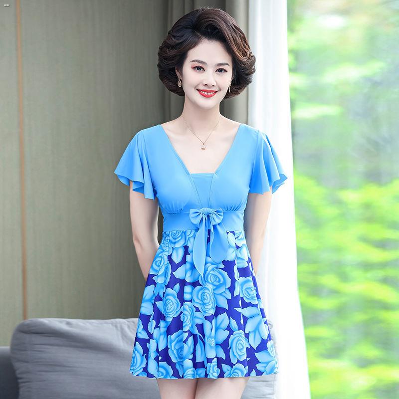 ☑✴Áo tắm trung niên nữ bảo thủ váy một mảnh che bụng là áo tắm bà mẹ trung niên và người lớn tuổi nóng xuân
