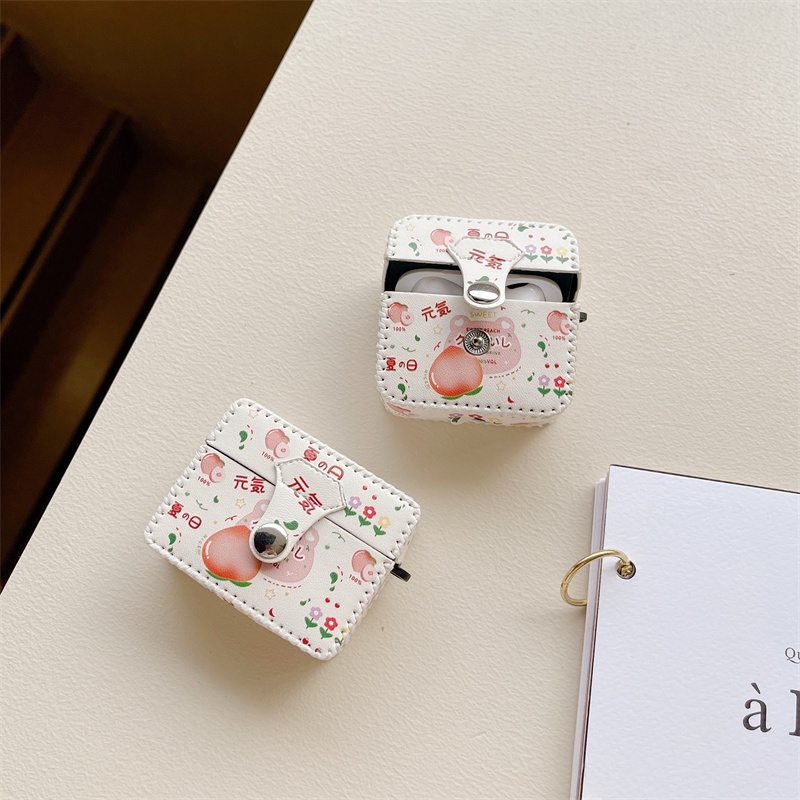 Vỏ Bảo Vệ Hộp Sạc Tai nghe không dây Airpods pro / 3 / 2 / 1 3 2 1 Pro2 Bằng Da PU Hình Quả Đào Dễ