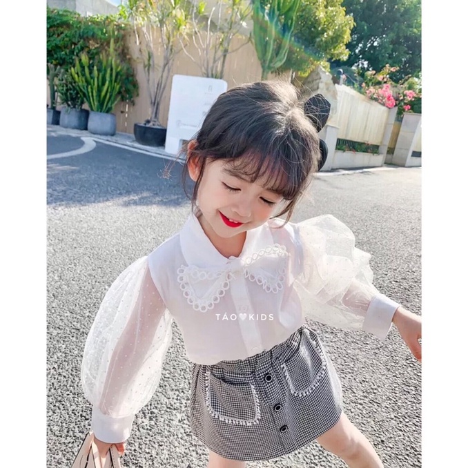 Set bộ chân váy áo sơ mi trắng cho bé gái