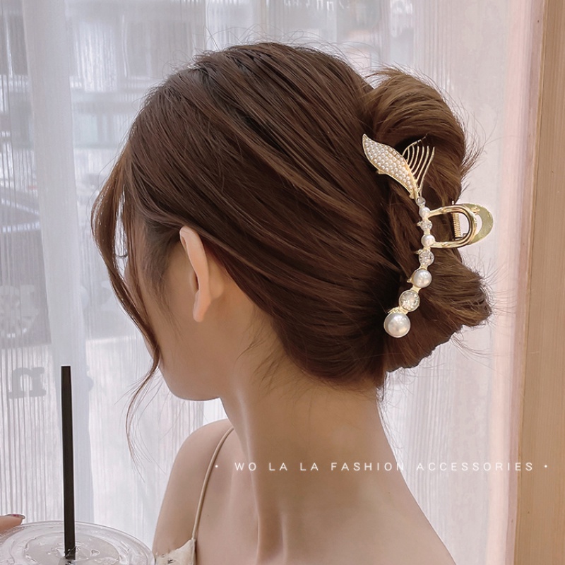 Kẹp Tóc Đuôi Cá Đính Ngọc Trai Cỡ Lớn Kiểu Hàn Quốc Mùa Hè Mới 2021