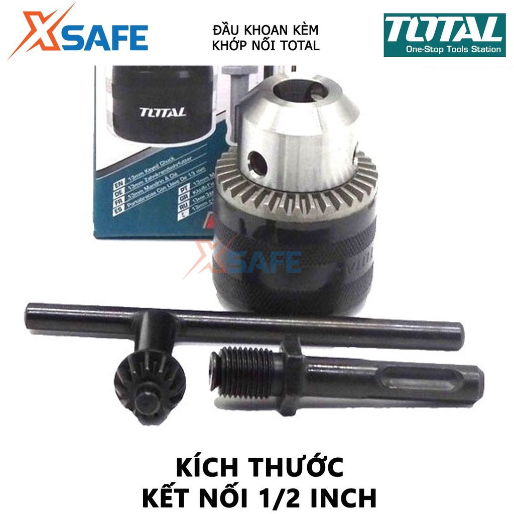 Đầu khoan kèm khớp nối TOTAL TAC451301.1 Đầu khoan có răng khả năng khoan 1.5-13mm, kích thước kết nối 1/2&quot; - [XSAFE]