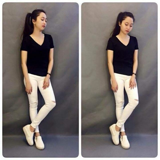 Áo phông nữ trơn cổ tim chất cotton 100% bao đẹp | BigBuy360 - bigbuy360.vn