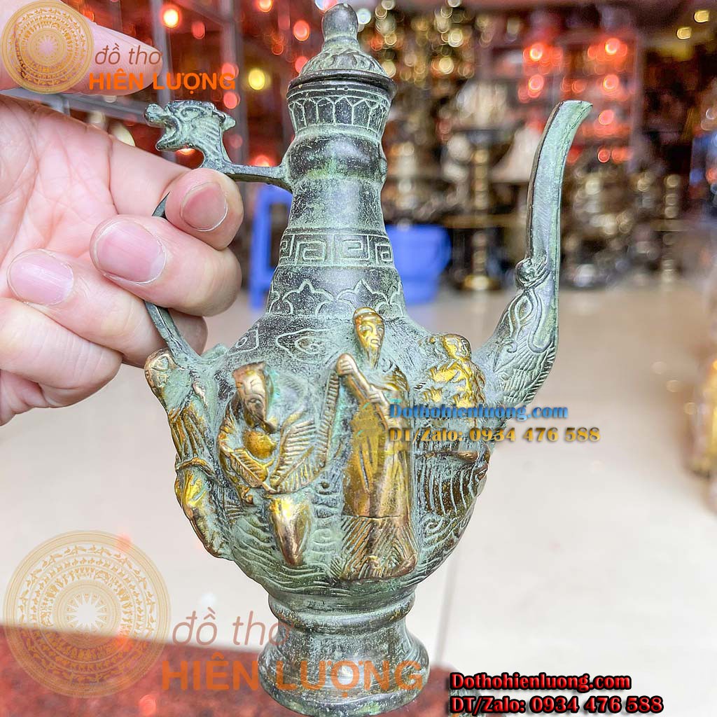 Bình Đựng Rượu - Bình Trà Bát Tiên Màu Xanh Giả Cổ Bằng Đồng - Vật Phẩm Phong Thủy