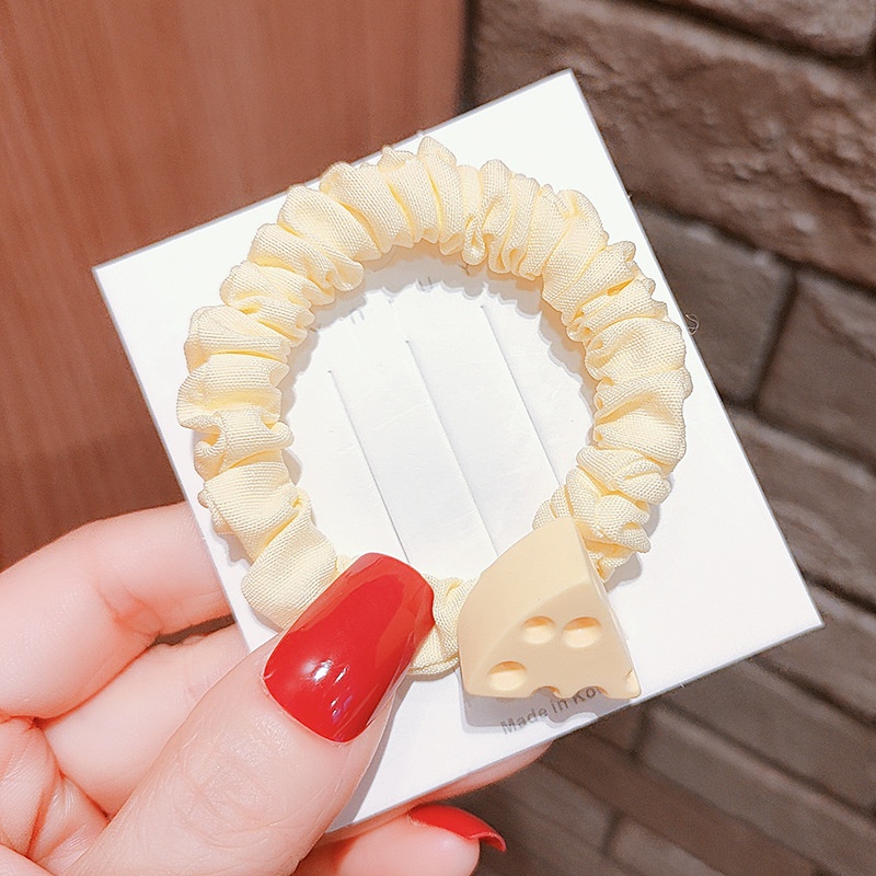 Dây Buộc Tóc Co Giãn Tốt Màu Vàng Họa Tiết Phô Mai Dễ Thương Cho Bé