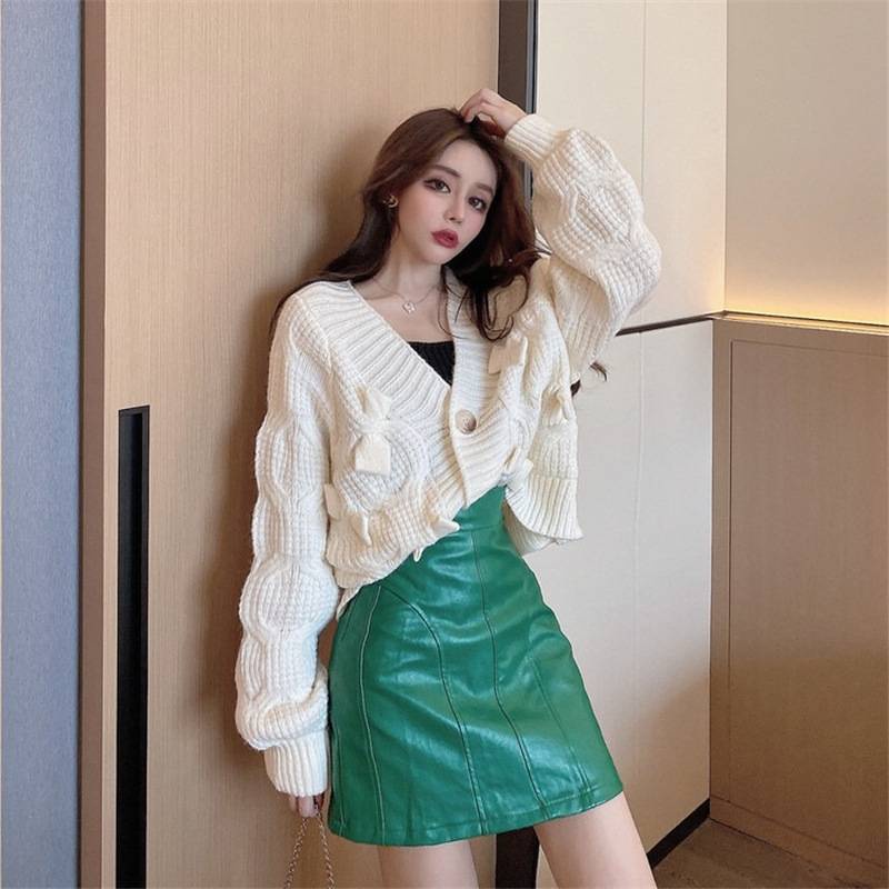 Áo Khoác Dệt Kim Dáng Rộng Phối Nơ Thời Trang Thu Đông