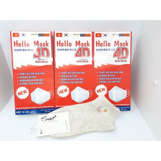 COMBO 3 HỘP  KHẨU TRANG 4D HELLO MÀU TRẮNG TẶNG 1 ĐÔI VỚ HOA CÚC