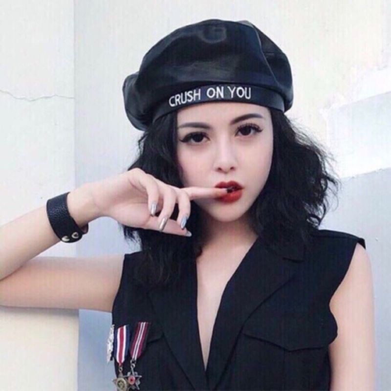 Mũ Beret Da PU In Chữ Thời Trang Cá tính/MŨ NỒI BERET DA CRUSH ON YOU