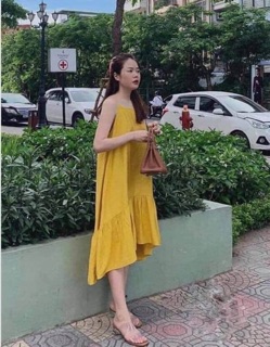 FEESHIP Váy maxi 2 dây đi biển đuôi cá vạt Bèo chất đũi 3 màu hót hít
