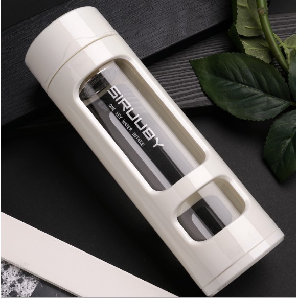 Bình nước thủy tinh 2 lớp chống vỡ 420ml có ngăn lọc trà inox | BigBuy360 - bigbuy360.vn