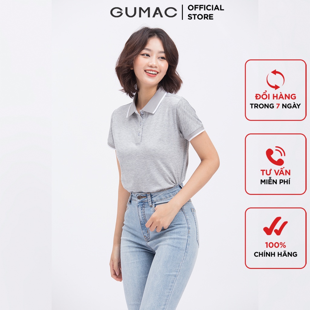 Áo thun polo nữ thời trang GUMAC có cổ đẹp thiết kế trơn cơ bản xẻ tà