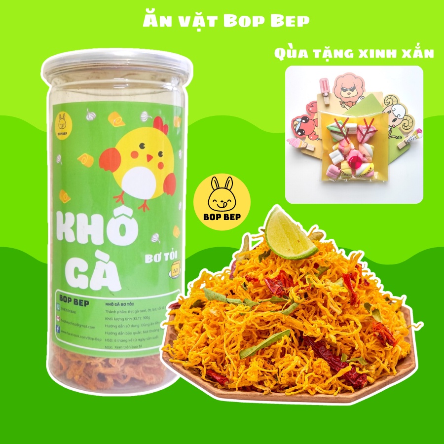 Khô gà bơ tỏi xé cay 300g Bop Bep- đồ ăn vặt ngon, đồ ăn vặt Hà Nội