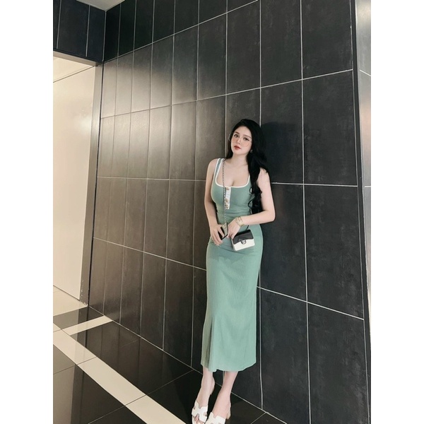 VÁY THUN BODY VIỀN TRẮNG CÚC NGỰC DÁNG DÀI MS19992