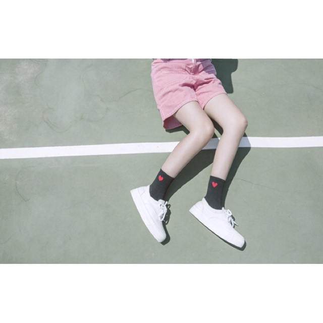 Vớ Cao Cổ Tim Tất Vớ Cotton Cổ Cao In Họa Tiết Tim Phong Cách Nhật Hàn Phong cách Ulzzang
