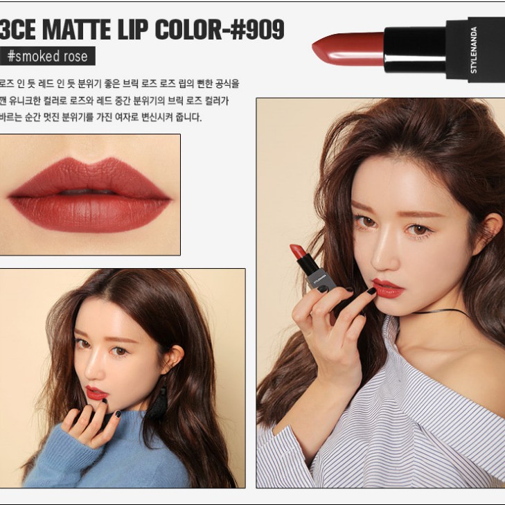 Son Thỏi Lì 3CE Matte Lip Color Vỏ Đen