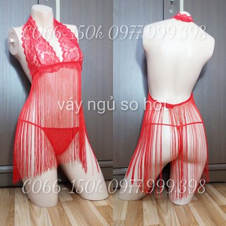 váy ngủ tua rua C066 đỏ