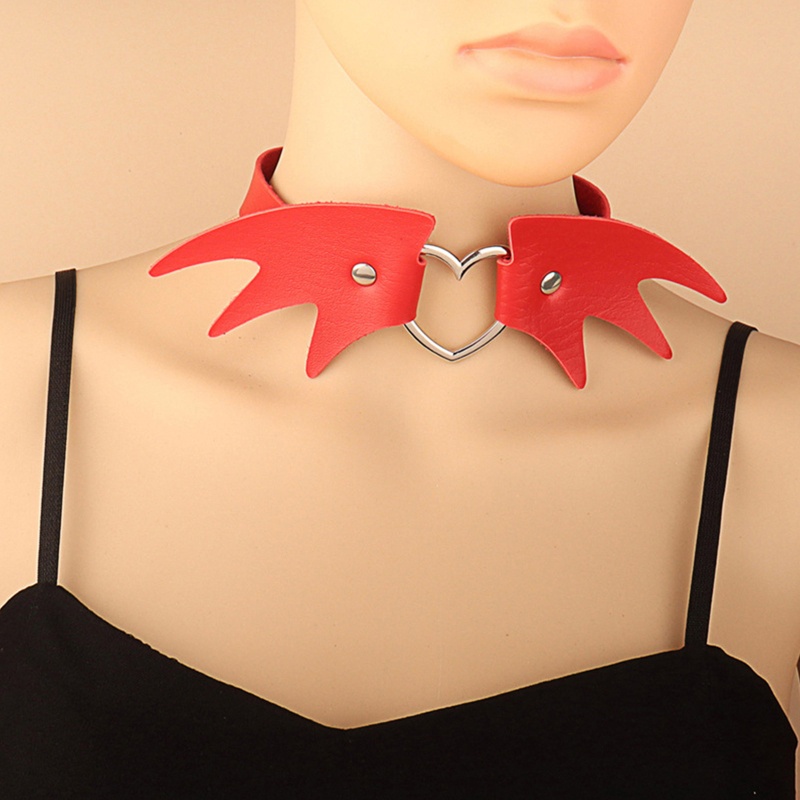Vòng Cổ Choker Bằng Da Đính Cánh Ác Quỷ Phong Cách Gothic Punk Giáng Sinh Halloween