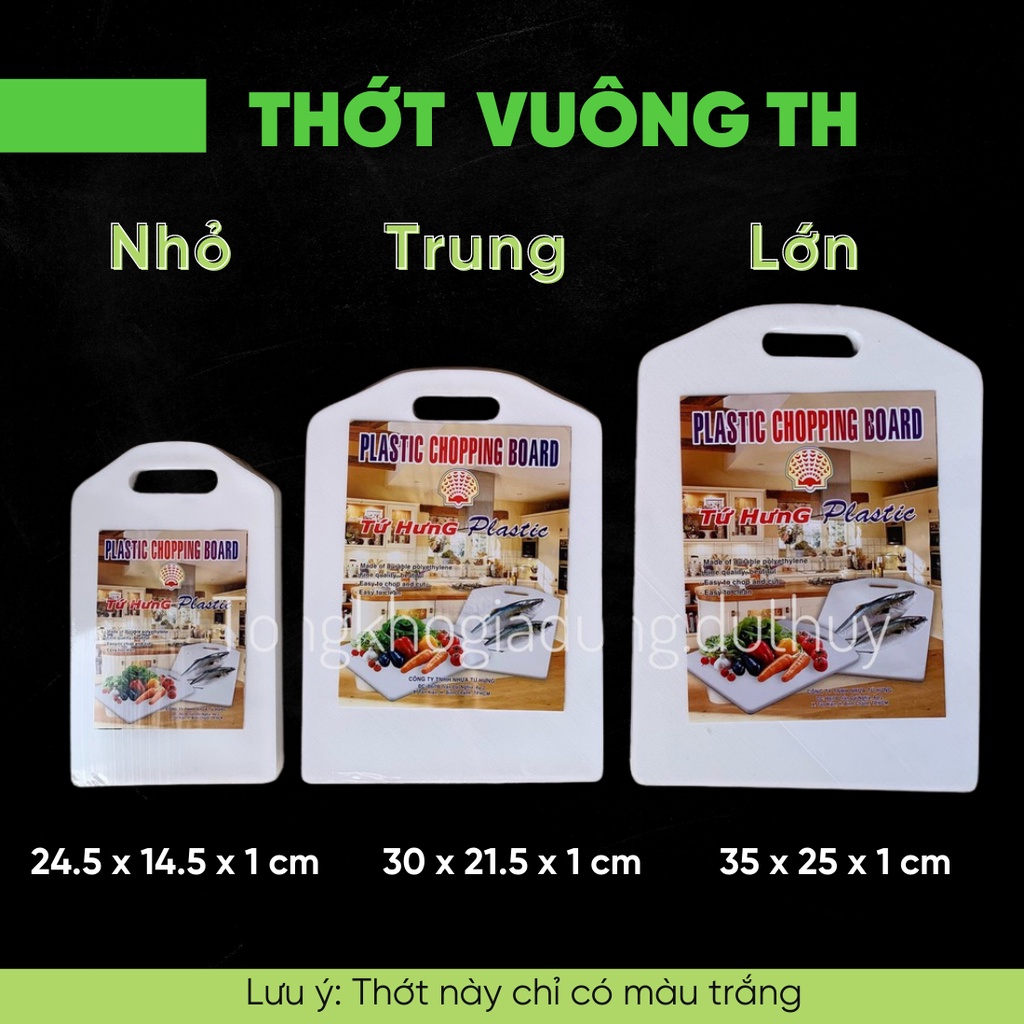 Thớt nhựa hình vuông, hình tròn, hình cá màu trắng, cam, xanh lá chất liệu nhựa PP an toàn cho sức khỏe