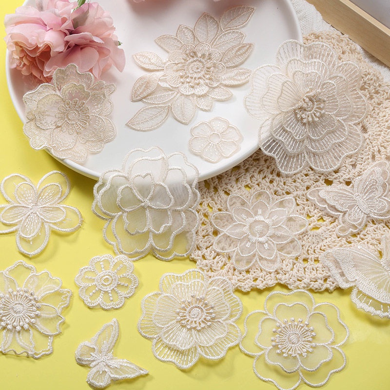 Miếng Dán Vải Voan Màu Be Tự Dính Trang Trí Quần Áo/ Váy