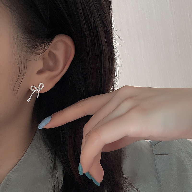 (0669) Khuyên Tai Nơ Đá Đơn Giản Thanh Lịch Phong Cách Hàn Quốc