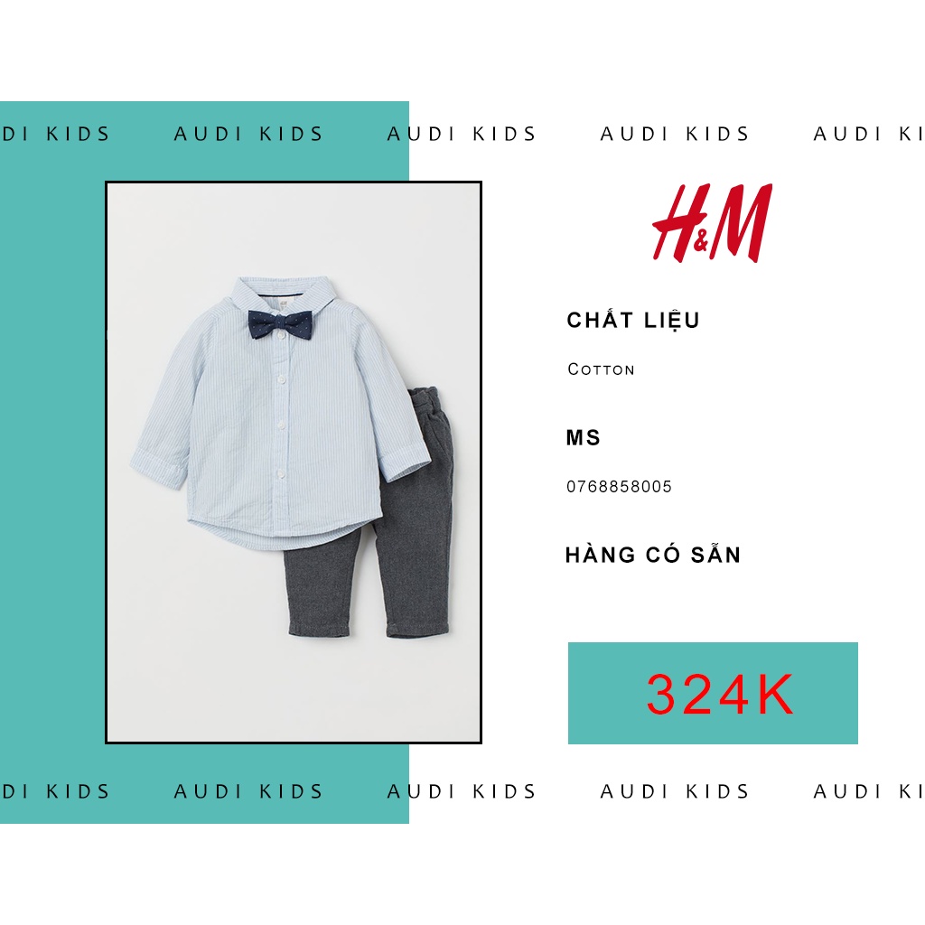 Set áo sơ mi có nơ và quần thun cực chất cho bé trai 4 đến 6 tháng tuổi - H&M chính hãng