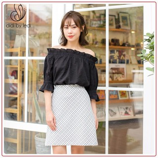 Áo kiểu trể vai DIDI BY LEDI, áo nữ màu Đen tay ngắn,bèo nhún dáng crop thoáng mát Size S M - A651