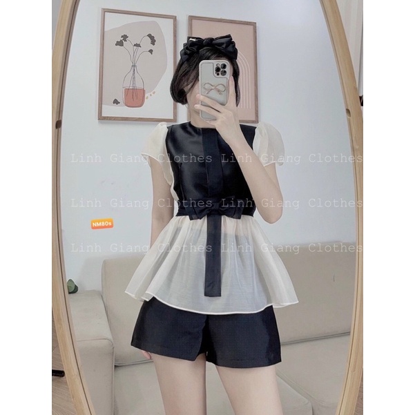 🍀 ÁO LỤA TÁC TA ĐAI NƠ EO PHỐi màu tay bồng sang chảnh tiểu thư chân xoè bánh bèo