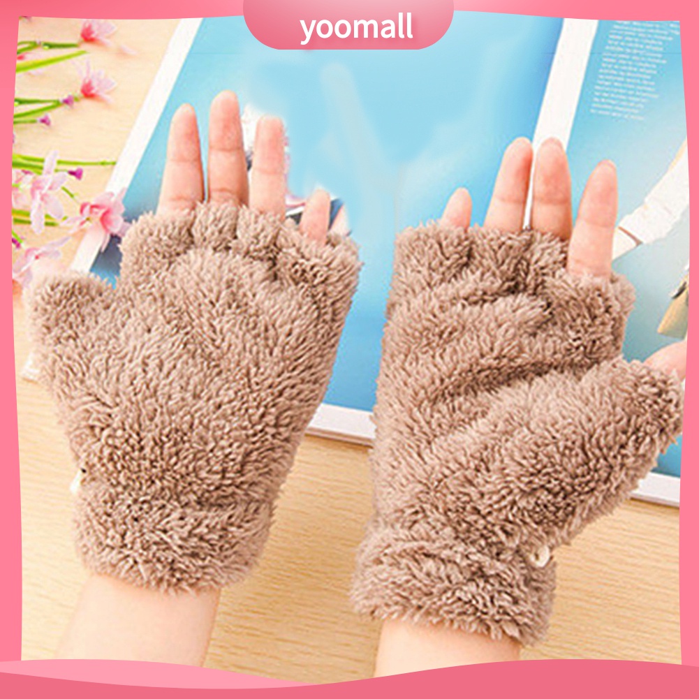 Yomall♡ Găng Tay Len Hở Ngón Hình Chân Gấu Dễ Thương Cho Bé