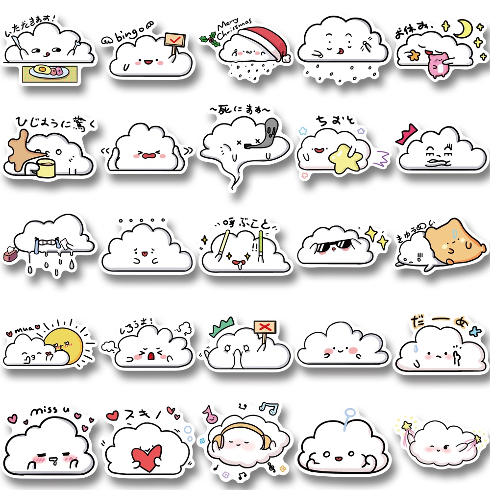 Bộ 50 Miếng Dán Chống Thấm Nước Hình Đám Mây Hoạt Hình Trang Trí Laptop Điện Thoại