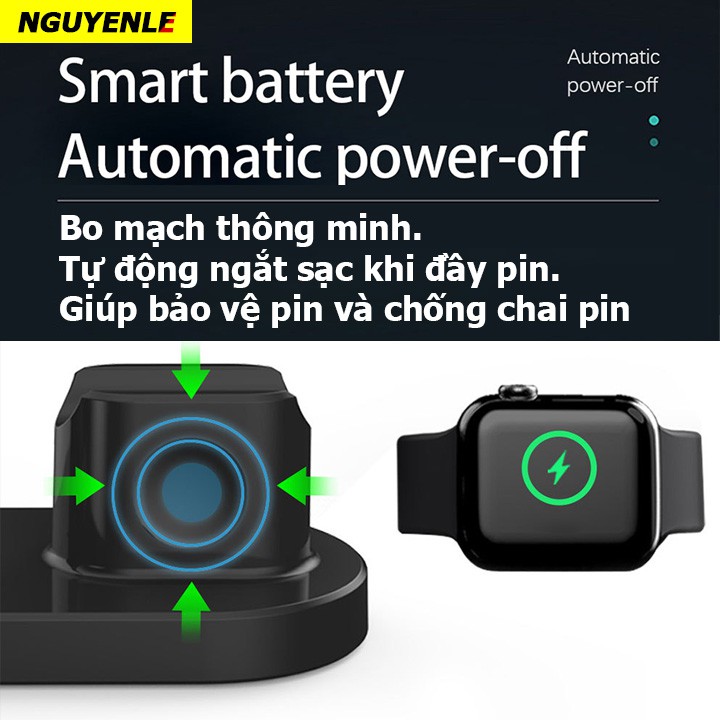 Đế Sạc nhanh không dây 3 in 1 H10 15W sạc được iPhone 12, Airpod Pro, Apple Watch