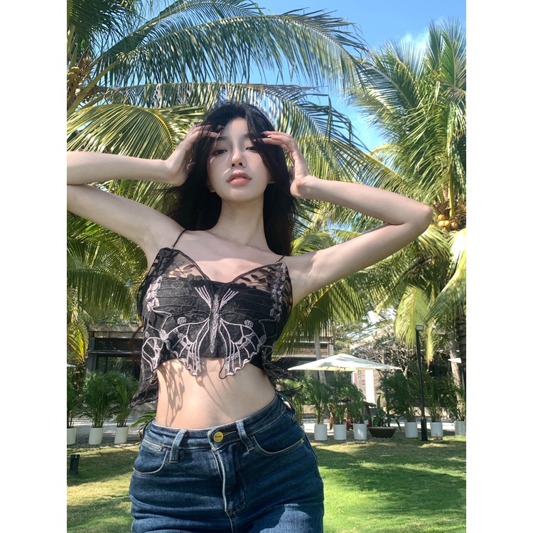 DUNEA Áo hai dây Họa Tiết Bướm Gợi Cảm Dành Cho Nữ DUNEA526