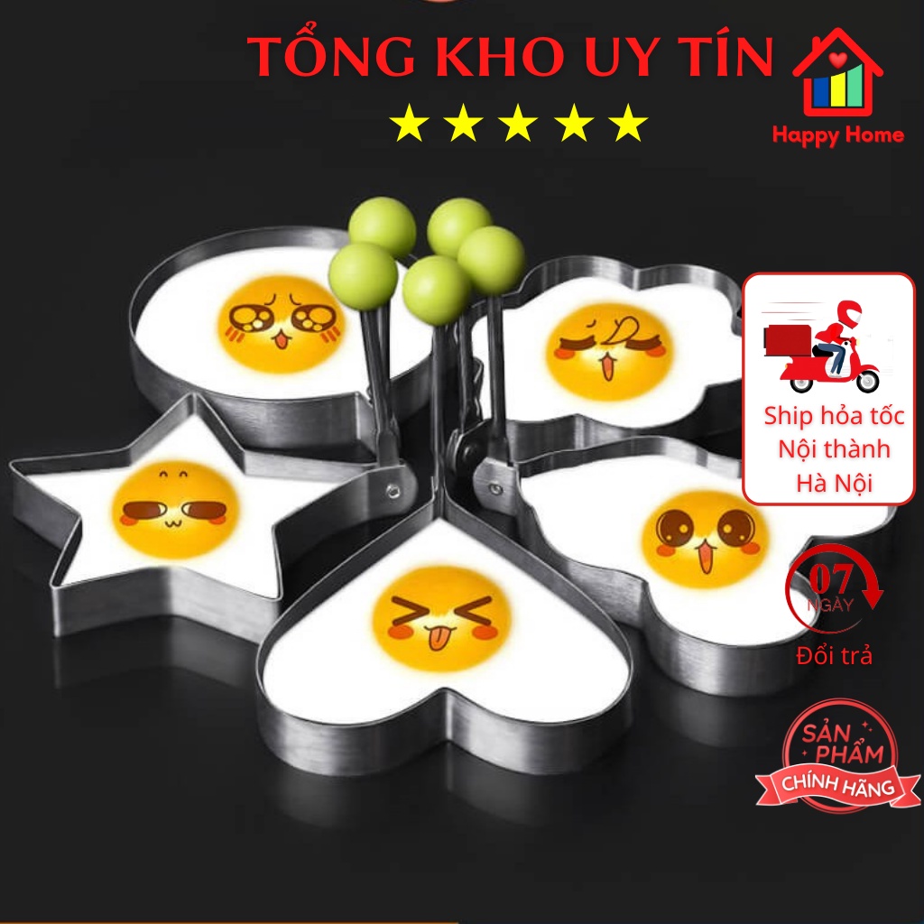 Set 4 khuôn chiên trứng inox, làm bánh tạo hình dễ thương Happy Home