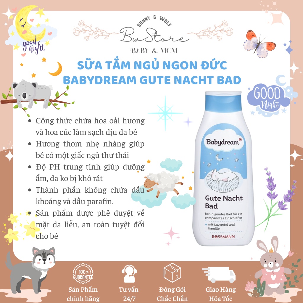 [Hàng Air - Cam kết chính hãng] Sữa Tắm Ngủ Ngon BabyDream Gud Nacht Bad Đức - Chai 500ml