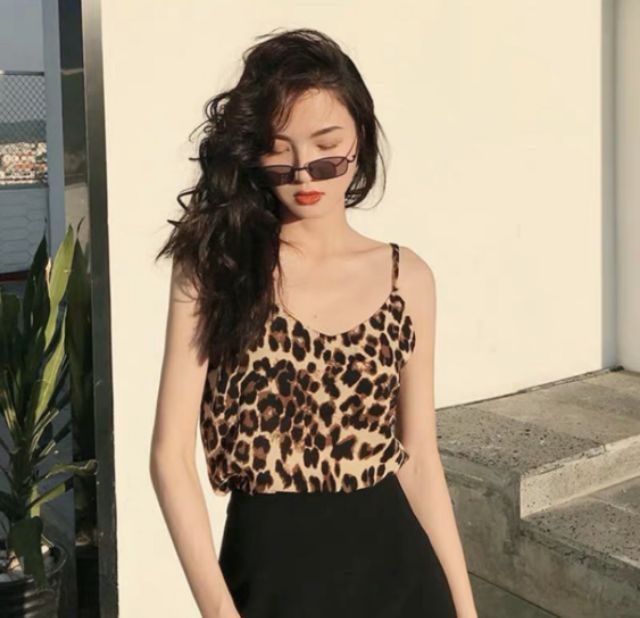 Áo 2 dây tim da beo cực xinh chất vải voan