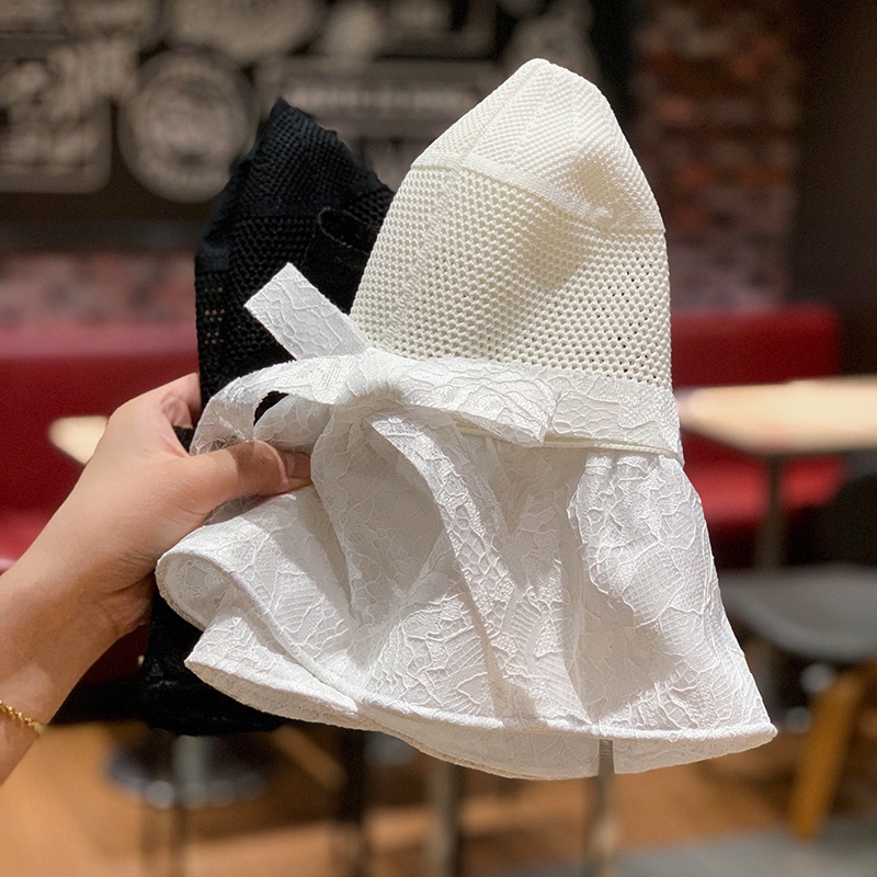 Nón tai bèo rỗng vành rộng che mặt chống nắng viền ren hình nơ thời trang mùa hè Hàn Quốc cho nữ khi đạp xe / đi biển