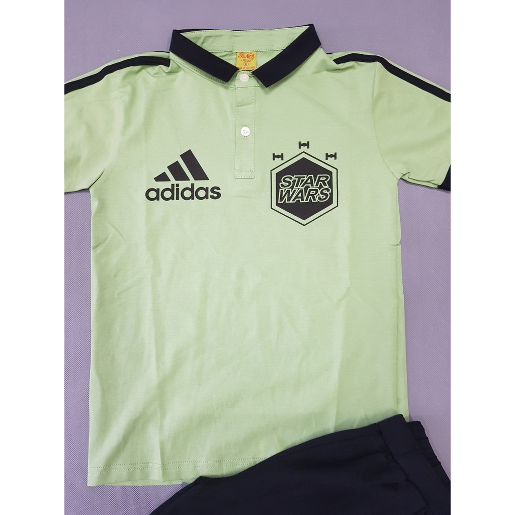 Bộ thun bé trai cổ lật in chữ thể thao size đại