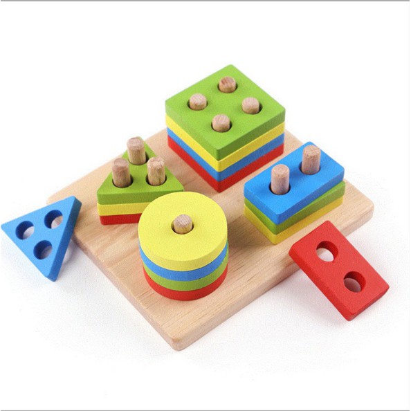 Đồ chơi gỗ xếp hình khối Montessori
