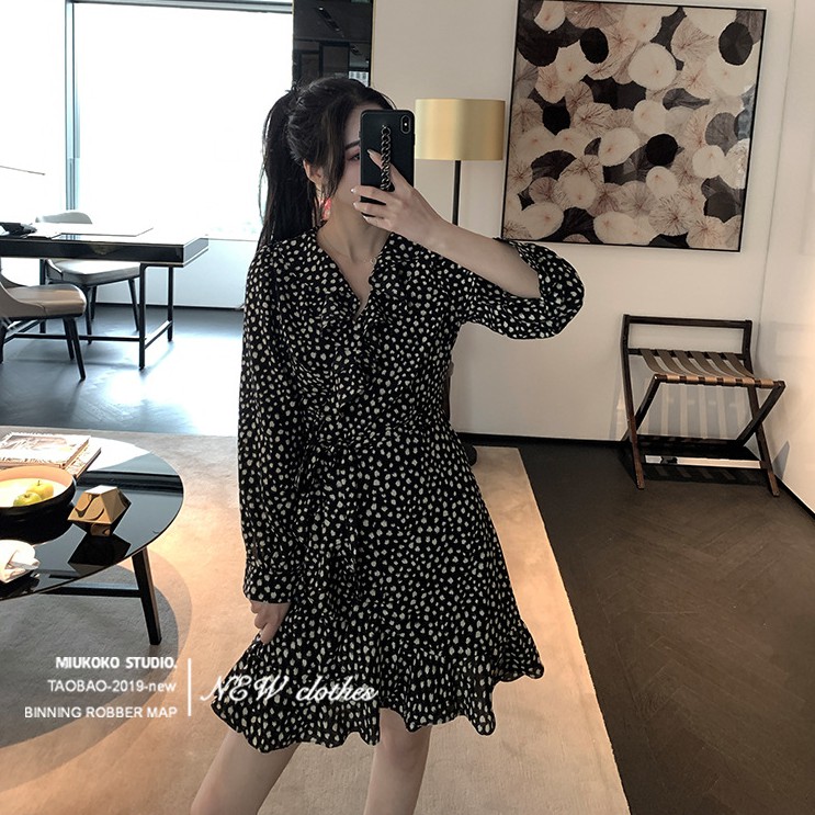 LEEVA - Đầm voan nữ hoa nhí tay dài ulzzang girl D020