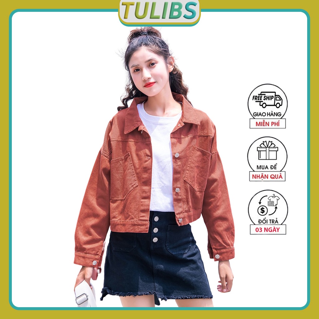 ☬○Áo khoác kaki nữ croptop lửng hàn quốc cao cấp tay dài nút sau phong cách trẻ trung Tulibs