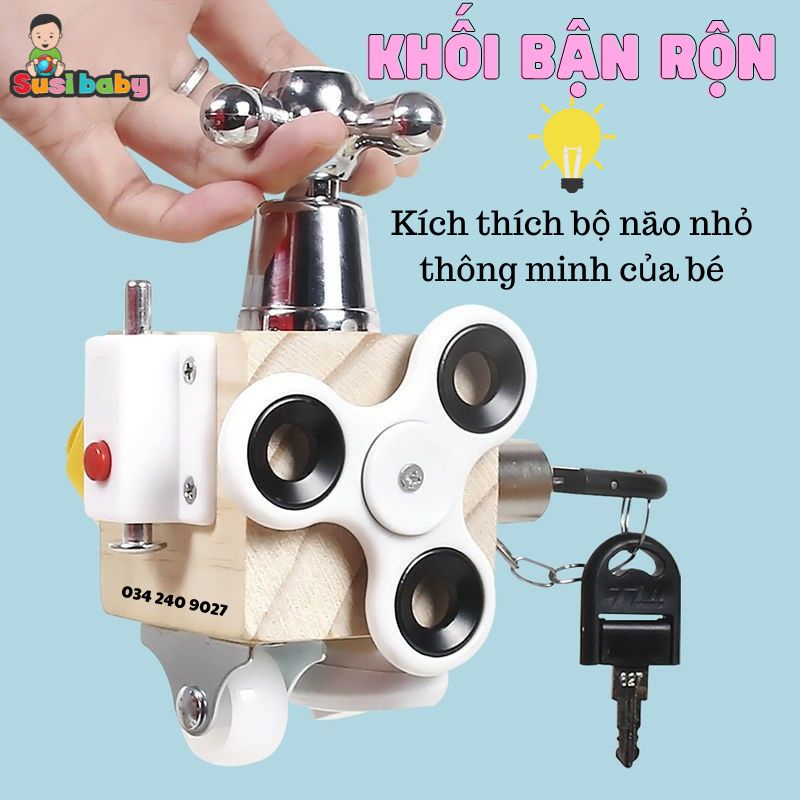 [KÈM QUÀ TẶNG] Khối Bận Rộn 6 Mặt Giúp Tăng Cường Kĩ Năng Sử Dụng Đồ Dùng Trong Nhà Cho Bé - Đồ Chơi Cho Bé