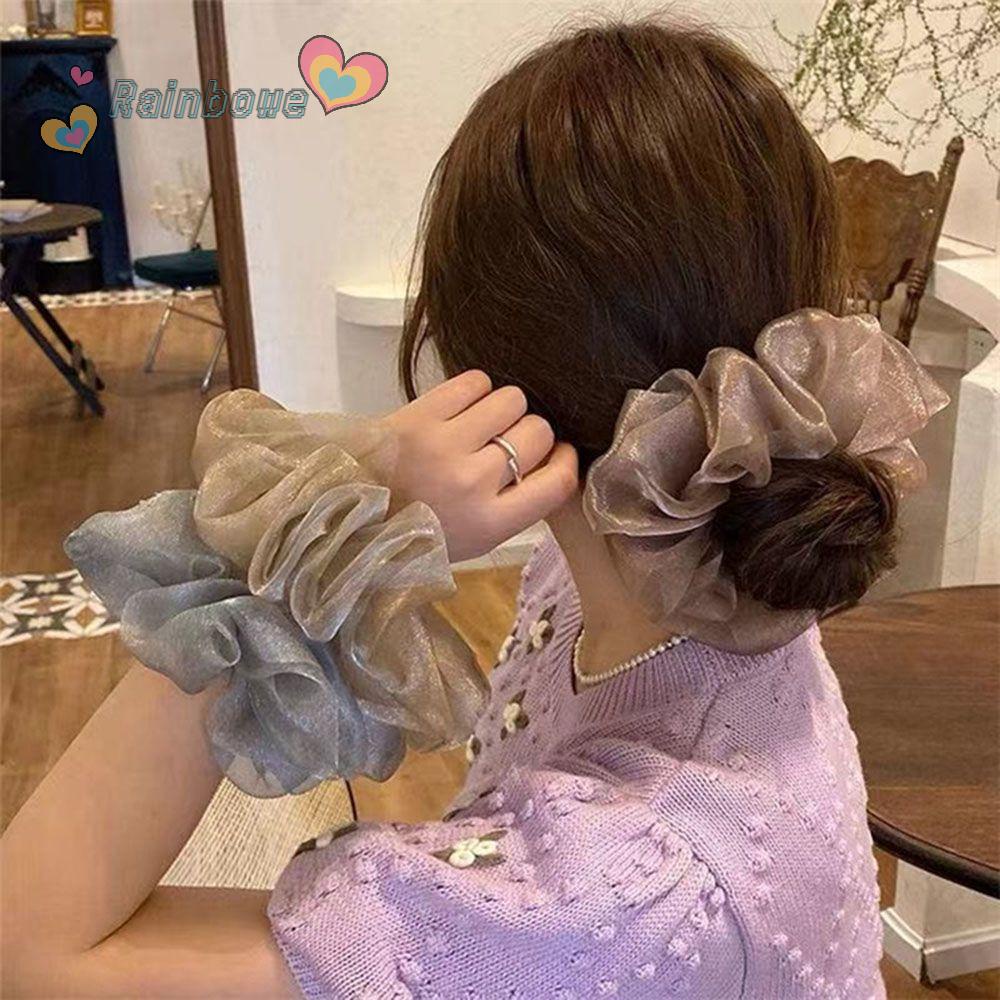 Dây Buộc Tóc Co Giãn Phối Lưới Màu Cầu Vồng Thời Trang Cho Nữ
