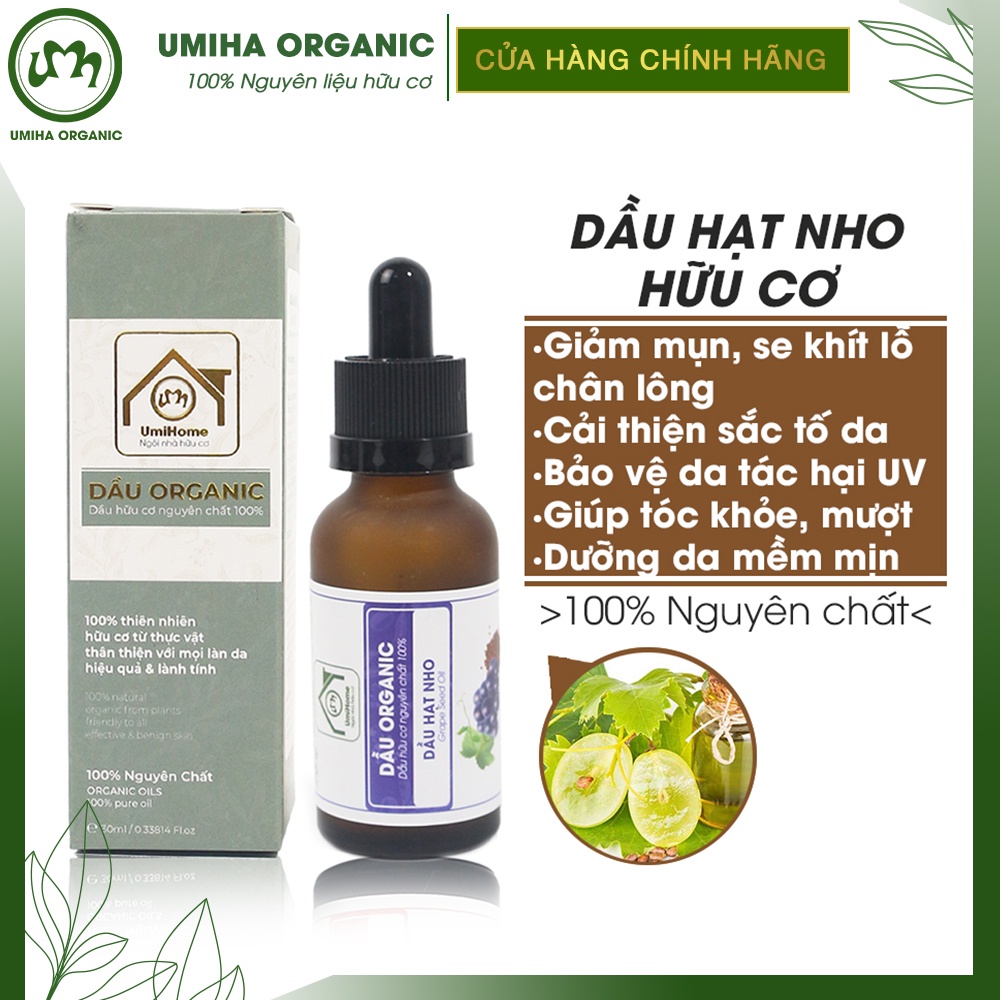 Dầu Hạt Nho hữu cơ UMIHOME  30ml nguyên chất Dưỡng da cấp ẩm chống lão hóa và nếp nhăn, giảm thâm quầng mắt