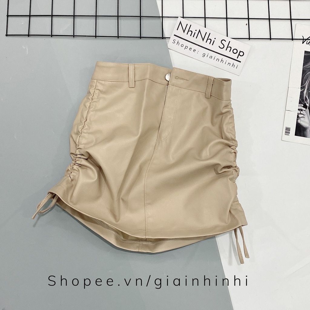 Chân váy da rút dây 2 bên, Chân váy ngắn dáng A CV1762 - NhiNhi Shop