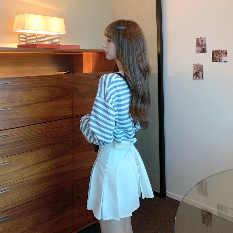 【ZHELIHANGFEI】Áo Sweater Tay Dài Kẻ Sọc Lưng Cao Thời Trang Cá Tính